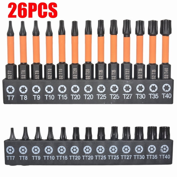 26PCS Impact Proof Torx Bit Set-T7-T40 Star Bits with Magnetic Bit Holder,1 2 S2 Steel Security Torx Bit Kits for Automotive And Home Repairs