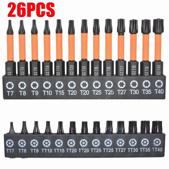 26PCS Impact Proof Torx Bit Set-T7-T40 Star Bits with Magnetic Bit Holder,1 2 S2 Steel Security Torx Bit Kits for Automotive And Home Repairs