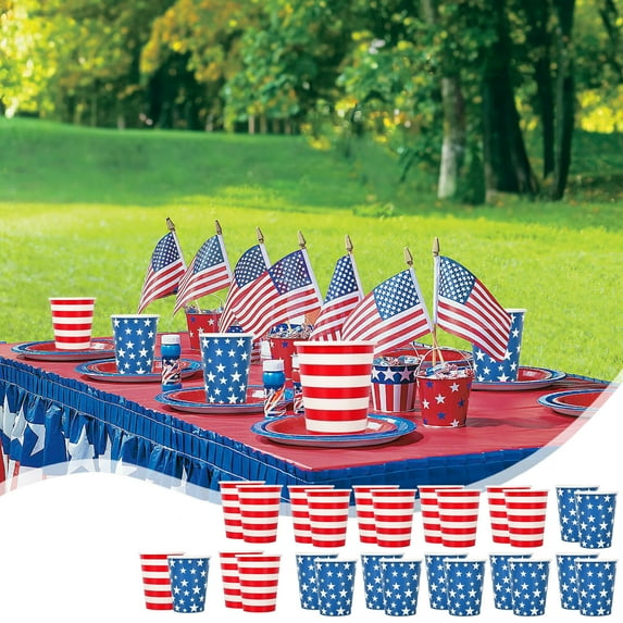 26PCS Independence Day Disposable Paper Cups,Patriotic Stars and Stripes Paper Cups for Fourth of July,Hot & Cold Paper Coffee Cups Drinking Cups for Birthday,Party,BBQ,Garden Party,Picnic