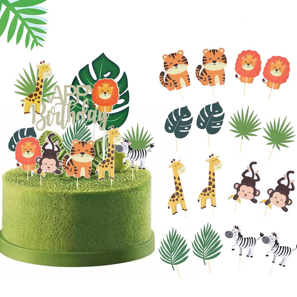 26PCS Jungle Safari Animal Cake Toppers Safari Party Decoration for Zoo Animal Theme Party