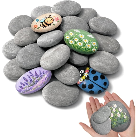 26PCS Rocks for Painting, 3 Sizes Flat River Rocks for Painting, 2-5 Inches Natural and Smooth Stones for Crafts, DIY Arts & Decorations(2-3in: 15pcs & 3-4in: 8pcs & 4-5in: 3pcs)
