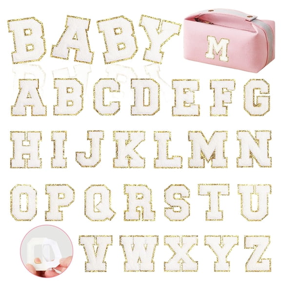 26PCS Self-Adhesive Letter Patches, Embroidered Chenille Alphabet Stickers for DIY Jackets Backpacks Hats Repair Custom Decoration, White