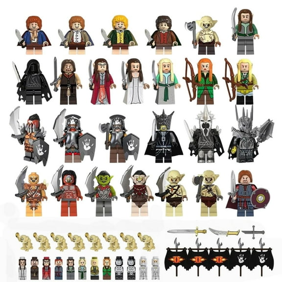 26PCS/Set The Lord of Rings Minifigures Building Blocks Toys, The Hobbit,Genie,Half-orcs,Strong Orcs,Aragorn,Weapons,Flags & More The Lord of Rings Collectible Characters Action Figures for Fans