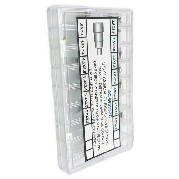 26PCS Stainless Steel Silver Classical Drive in Watch Pusher Button Crown Set Replacement Repair Spare Parts Accessories