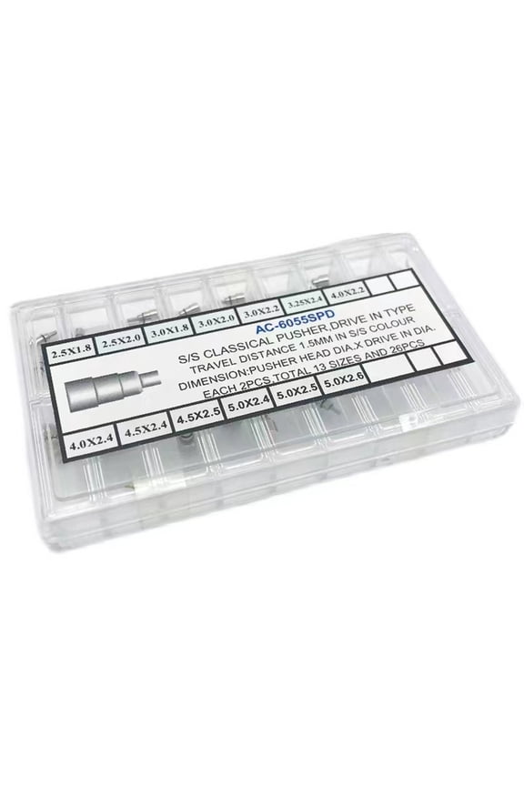 26PCS Stainless Steel Silver Classical Drive in Watch Pusher Button Crown Set Replacement Repair