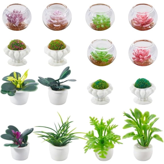 26PCS Succulent Potted Plants Dollhouse Plant Miniature Resin Artificial Bonsai Mini Flowerpot Pots Plant for Home Bathroom Office Decoration Desk Table Decor Greenery Ornament for DIY