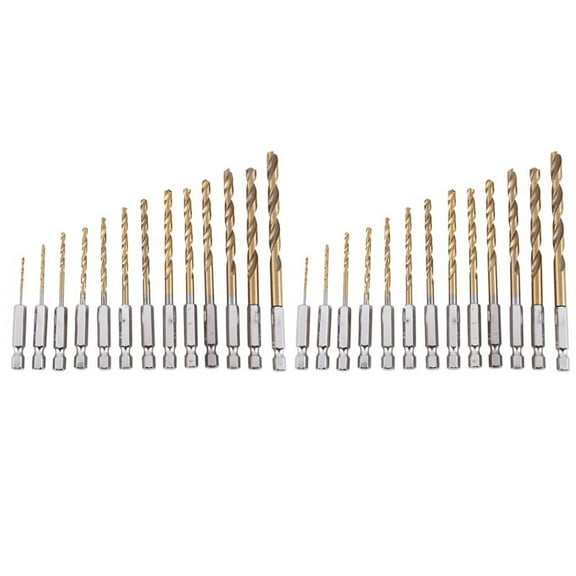 26Pc HSS Titanium Coated Drill Bit Set with 1/4Inch Hex Shank