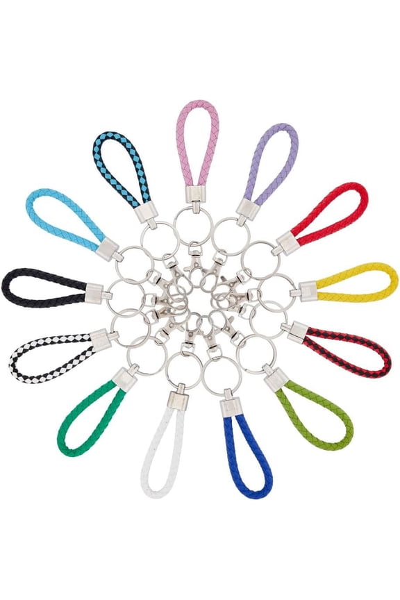 26Pcs 13 Colors PU Leather Ornament Lanyard Strap Keychain with Alloy Lobster Clasp Mixed Color 14.2cm 2pcs/color diy