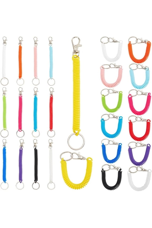26Pcs 13 Colors Plastic Spring Rope for Mobile Phone Bag Accessories Retractable Anti-Lost Rope Safety Keychain with Alloy Clasps for diy