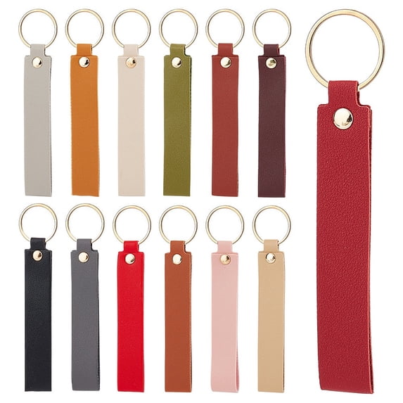 26Pcs 13 Colors Rectangle PU Leather Keychain with Iron Key Ring for ...