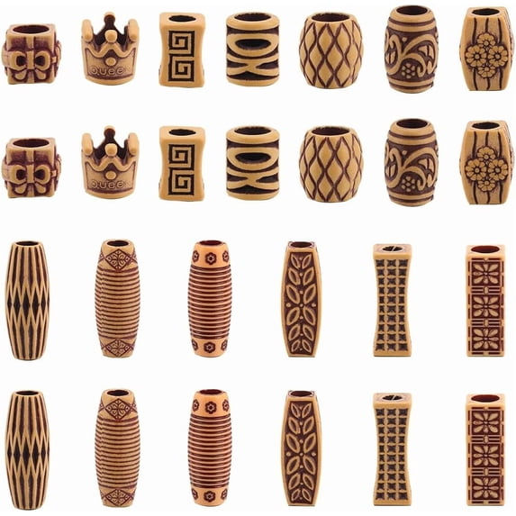 26Pcs 13 Styles Dreadlocks Beads Hair Jewelry Beard Beads Hair Braid Cuff Clip Plastic Hair Tube Beads Hair Charms Cuffs wood like tube beads for hair Decorations Hip Hop Style for DIY