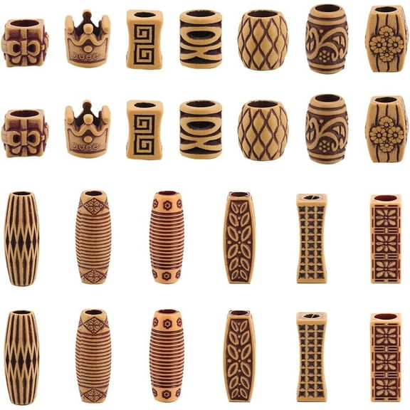 26Pcs 13 Styles Dreadlocks Beads Hair Jewelry Beard Beads Hair Braid Cuff Clip Plastic Hair Tube Beads Hair Charms Cuffs wood like tube beads for hair Decorations Hip Hop Style BurlyWood