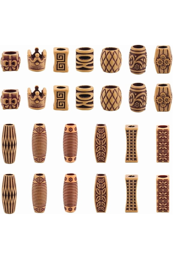 26Pcs 13 Styles Dreadlocks Beads Hair Jewelry Beard Beads Hair Braid Cuff Clip Plastic Hair Tube Beads Hair Charms Cuffs wood like tube beads