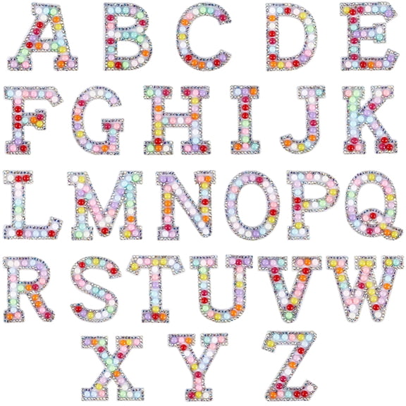 26Pcs 26 Style Letter A~Z Felt Iron on/Sew on Patches Resin Rhinestone Appliques Colorful 42.5~47x20~50.5x4.5~4.6mm 1pc/style