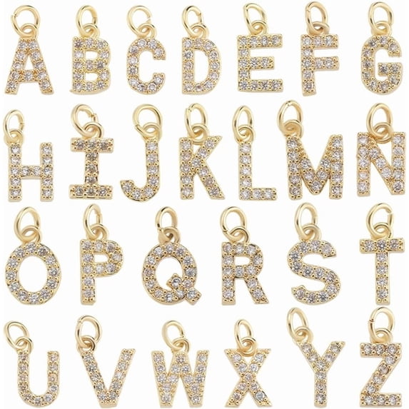 26Pcs 26 Styles 18K Gold Plated Alphabet Charms Bulk A to Z Micro Pave Cubic Zirconia Rhinestone Letter Charms Pendants Accessories for Jewelry Making Earrings Bracelet Necklace DIY Crafts diy