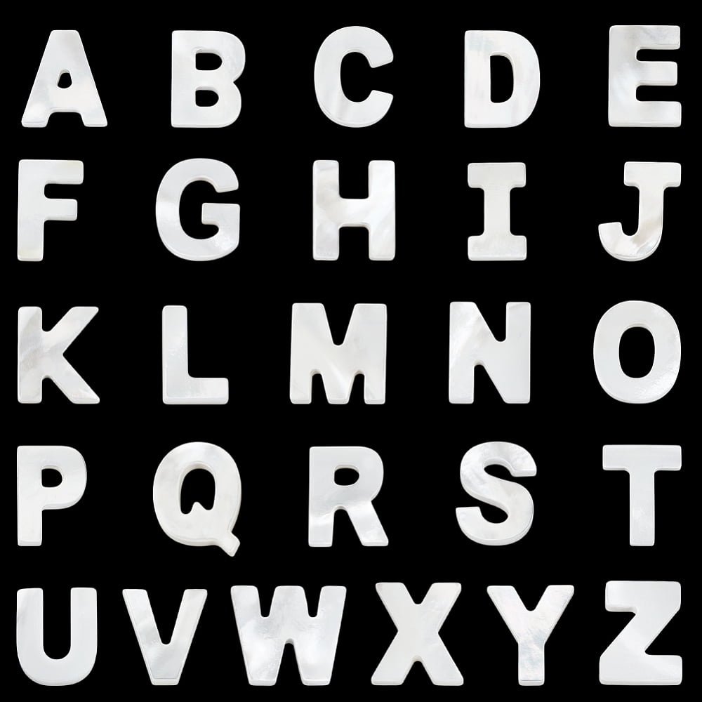 26Pcs 26 Styles Natural White Shell Beads Initial Top Drilled Seashell Color Letter A~Z 10~11x6~12x2~2.5mm Hole: 0.5~0.9mm 1pc/style