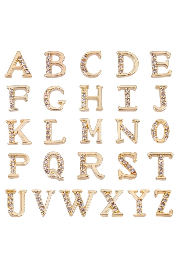 26Pcs 26 Styles Rhinestone Alphabet Nail Charms Golden Letter Resin Filler with Rhinestone Letter A~Z Alloy Resin Filler Epoxy