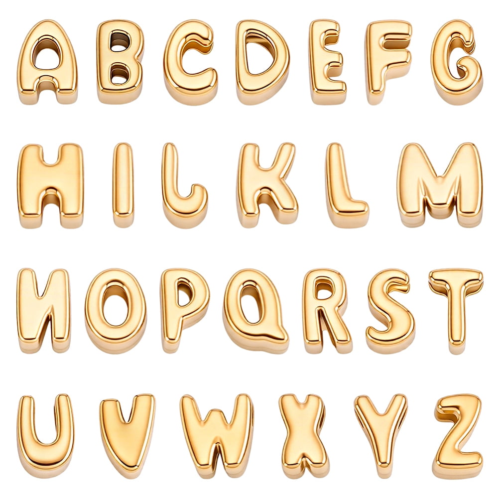 26Pcs 304 Stainless Steel Beads Letter A~Z Golden 7~7.5x2~7.5x3.5mm Hole: 1.8mm