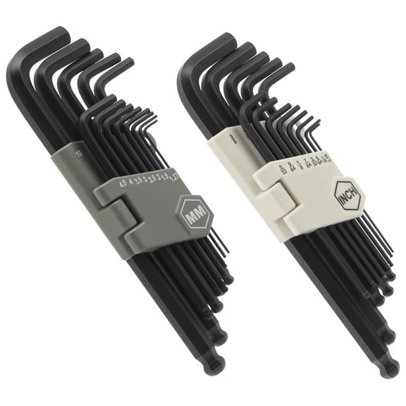 Allen Wrench Set, 26Pcs SAE (0.050-3/8 in) & Metric (1.5-10 mm), Long Arm L-Shaped Hex Key with Ball End for Bicycle, Household & Automobile Repair