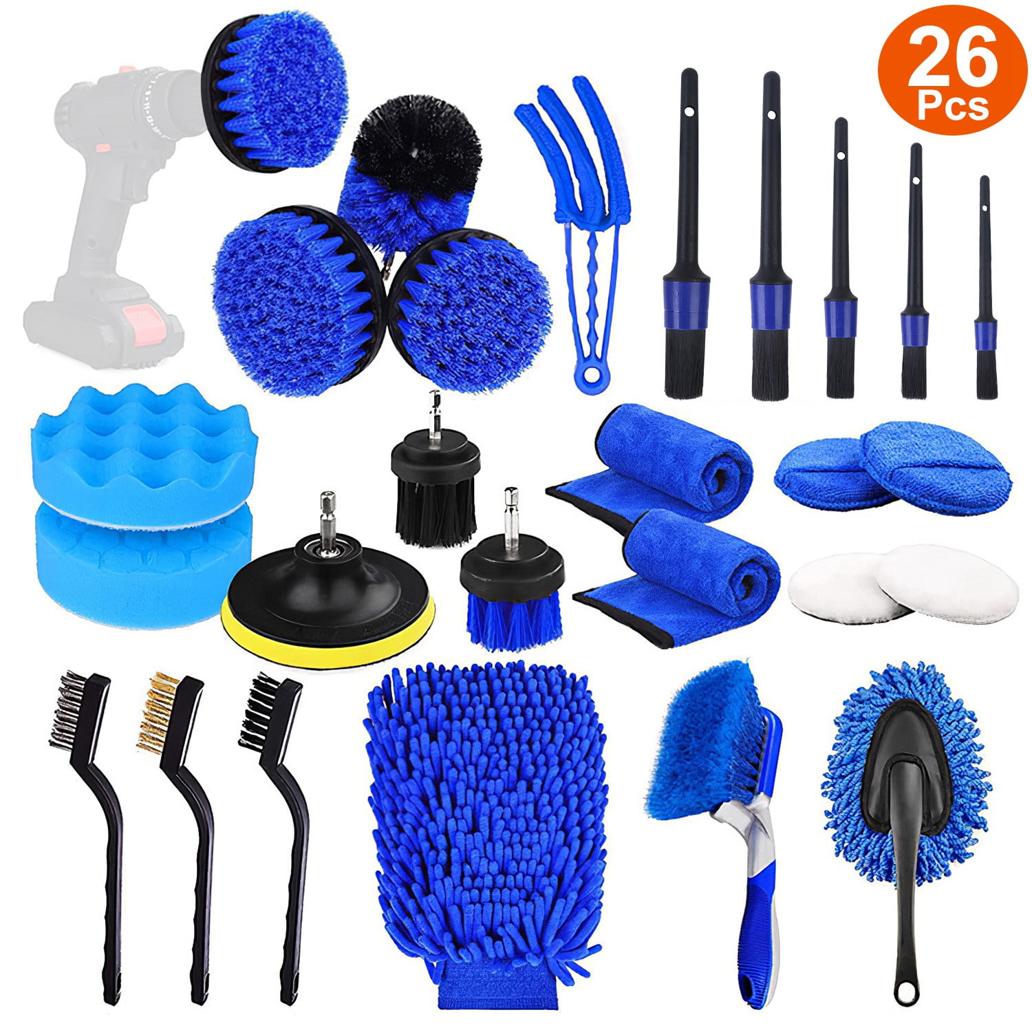 26Pcs Car Cleaning Kit,  Car Detailing Kit Interior and Exterior Cleaner, Professional Detailing Brush Set