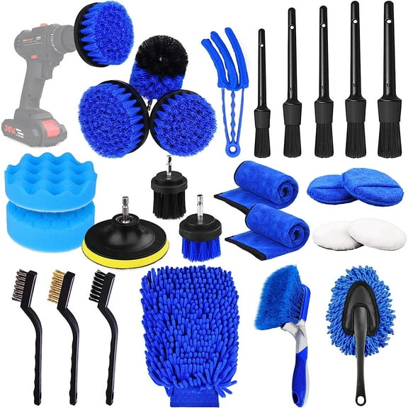 26Pcs Car Detailing Kit, Car Cleaning Kit, Detailing Brush Set, Drill Brush Set, Car Buffing Sponge Pads,Car Accessories,Car Cleaning Supplies for Interior,Exterior,Wheels