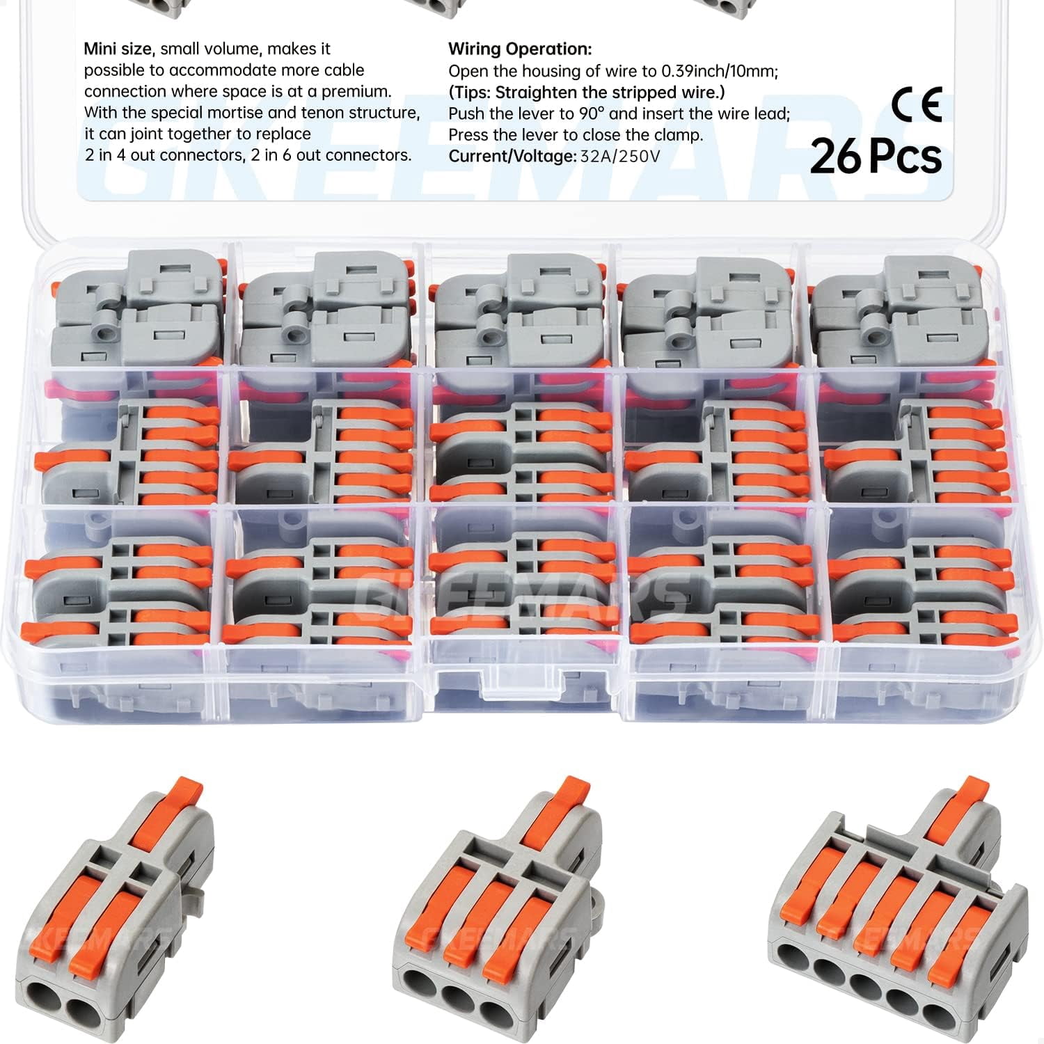 Compact Inline Connector 26Pcs Compact Splicing Connectors Wire Connectors Kit 2, 3 and 5 ...