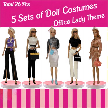 5 Sets of Doll Clothes for 11.5inch Dolls, Office Lady Theme (Total 26 Pcs Contain Tops Bottoms Accessories Shoes)