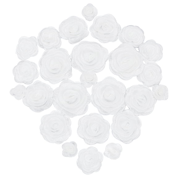 26Pcs Embroidery Rose Flower Appliques 4 Sizes Embroidered Organza Flower Polyster Fabric Sew on Patch Women Dress Hat Jeans Decorative Applique White