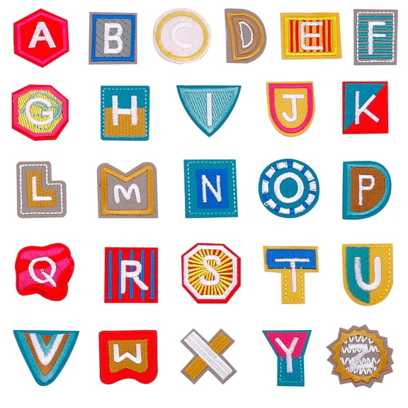 26Pcs Iron on Letter Patches Funny Design A-Z Alphabet Applique Patches with Ironed Adhesive Clothing Hats Shoes Shirts Bags Colorful