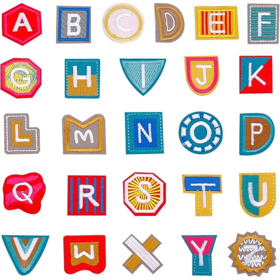 26Pcs Iron on Letter Patches Funny Design A-Z Alphabet Applique Patches with Ironed Adhesive for Clothing Hats Shoes Shirts Bags Colorful Colorful