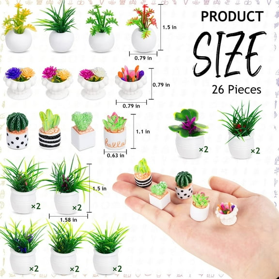 26Pcs Miniature Potted Plants, Mini Artificial Plants, 1:12 Scale Doll House Accessories, Suitable for Dollhouse Decoration, Christmas Birthday Present, DIY Handicrafts