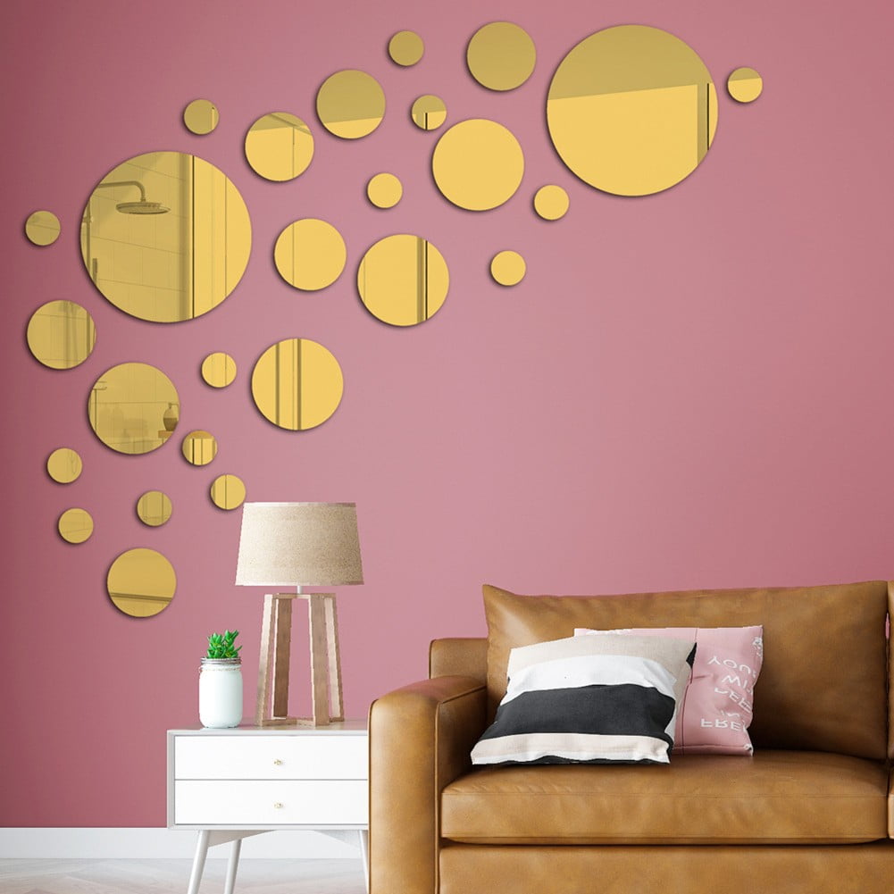 26Pcs Mirror Wall Stickers Self Adhesive Mirror Tiles for Bedroom Gold