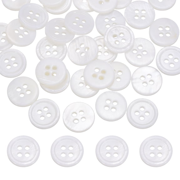 26Pcs Natural Shell Buttons,15mm 4 Holes Pearl Button,Glossy white