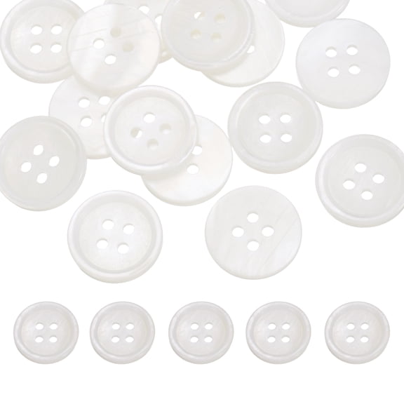 26Pcs Natural Shell Buttons,15mm 4 Holes Pearl Button,White