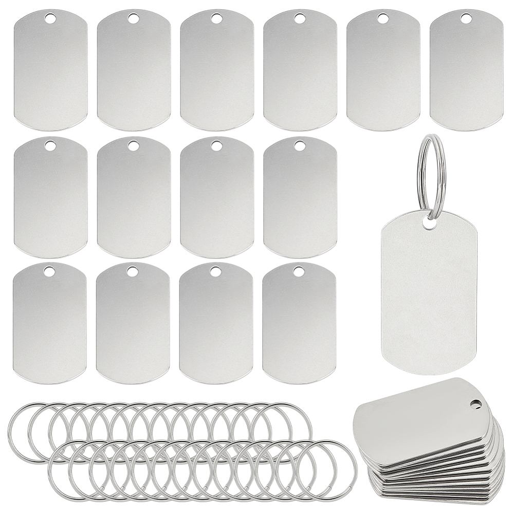26Pcs Oval Metal Engraving Blanks 2x1.1 Inch Stainless Steel Stamping Blank with Key Ring Round Blank Tags Metal Tags with Holes Stamping Tag Pendants for DIY Crafts Necklace Jewellery Making DIY