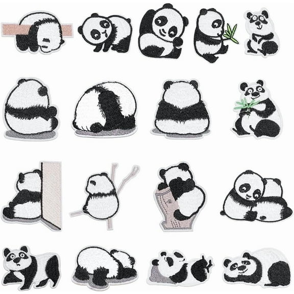 26Pcs Panda Iron On Patches 17 Styles Cute Panda Embroidered Patches Animals Iron Sew On Applique for DIY Sewing Decorative Garments Dress Backpack Jeans Shoe Jacket T-Shirt Hat Arts Crafts