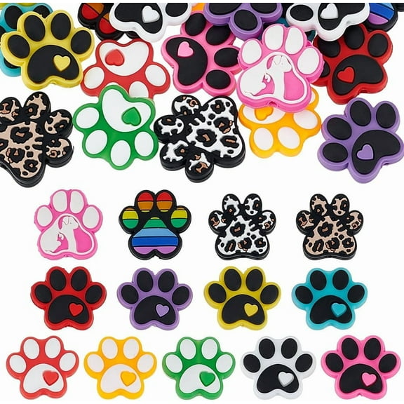 26Pcs Paw Print Silicone Beads 13 Colors Dog Paw Animal Pet Claw with Heart Focal Beads Cute Cartoon Colorful Spacer Bead for Necklace Bracelet Pendants Keychain Beaded Pens DIY Crafts