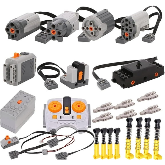 26Pcs Power Function Motor Set, M/L/XL/Servo Motor, IR Receiver,Remote-Control, Train Adjustable Speed Motor, Shock Absorber Parts, Powerful Motors Set Compatible with Lego-Parts