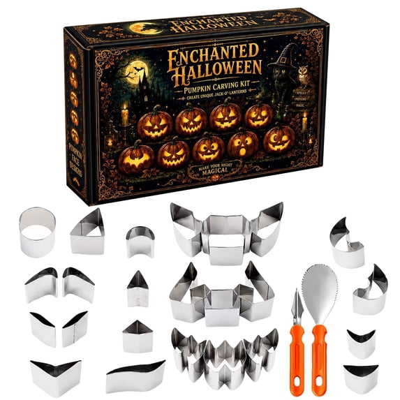 26Pcs Pumpkin Carving Kit Stainless Steel, Safe Easy DIY Carving Tools with Molds Scoop Saw for Halloween Jack-O-Lantern Decoration Gift