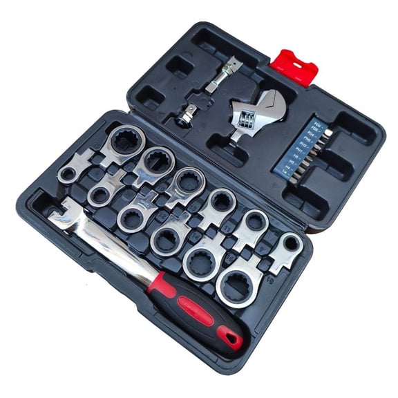 26Pcs Ratcheting Spanner Tool Kit Containing Changeable Heads 72 Tooth for Auto Cycle Repair Wrench 180 Degree Rotating