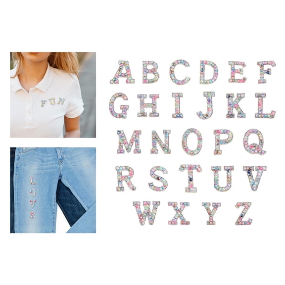 26Pcs Rhinestone Letter Patches, Alphabet Patch DIY Projects, Sew on Applique Applique English Letter Patches Sew on Patches for Jacket Jeans Gradient Mixed Color