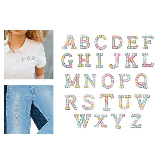 26Pcs Rhinestone Letter Patches, Alphabet Patch DIY Projects, Sew on Applique Applique English Letter Patches Sew on Patches for Jacket Jeans Macaron Color