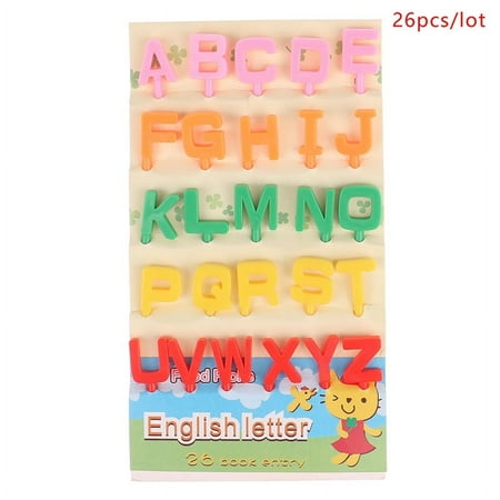 26Pcs/Set Cartoon Alphabet Fruit Fork Plastic Fork Portable Fruit Cake Forks WL