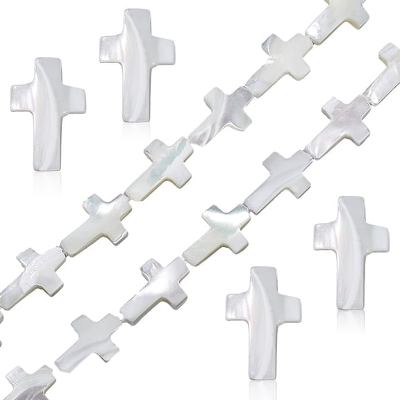 26Pcs Trochus Shell Beads Strands Cross Beads Bulk Cross Loose Gemstone Beads Cross Charm for DIY Bracelet Jewelry Making Crafting Accessories