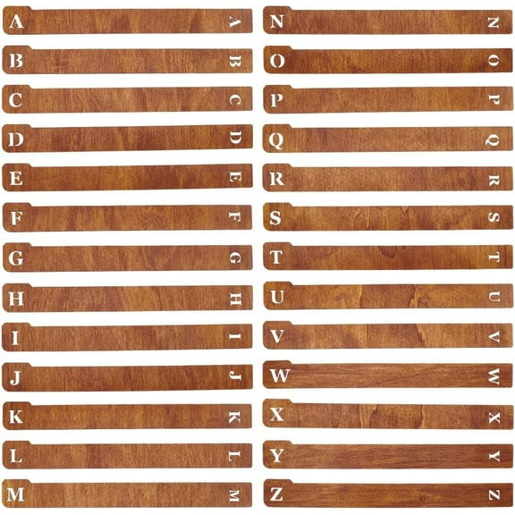 26Pcs Wood Vinyl Record Dividers DVD CD A-Z Alphabet Dividers Alphabetical Organizer Vinyl Record Alphabet Separators Letter Organizer Guides for Album Media Book Shelf Storage Saddle Brown
