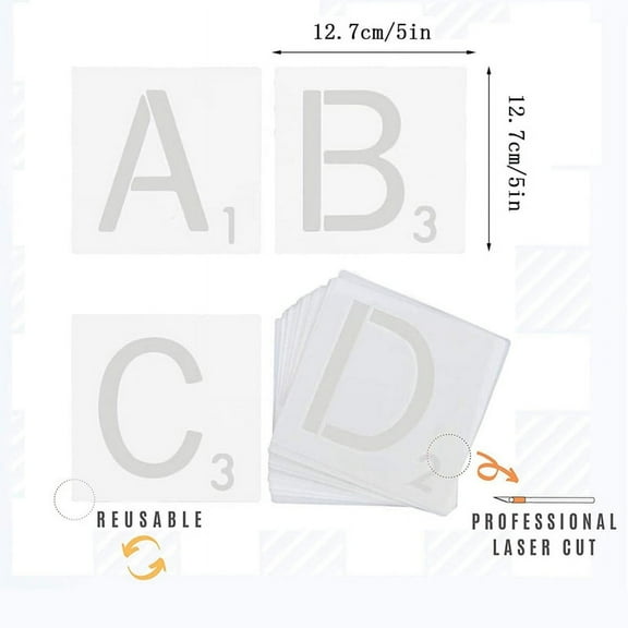 26Pcs/set Reusable Scrabble Style Tile Stencil Letters Stencil Template For Tile Wall Decor Art Pet Material Thick, Durable, Multi-Use And Long Lasting