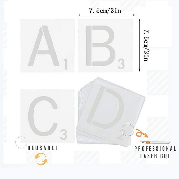 26Pcs/set Reusable Scrabble Style Tile Stencil Letters Stencil Template For Tile Wall Decor Art Pet Material Thick, Durable, Multi-Use And Long Lasting