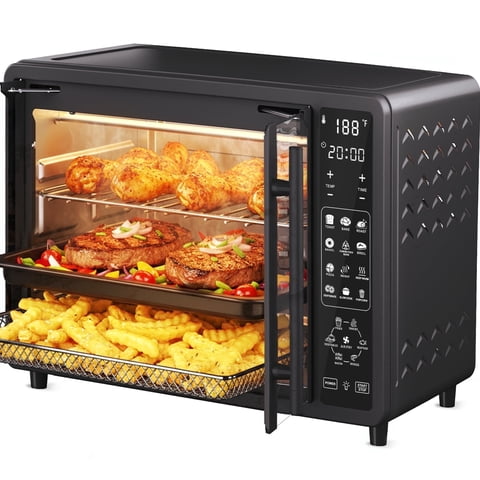 25 QT French Door Air Fryer Toaster Oven Combo, Bake, Broil, Roast, 19 Cooking Functions and Digital Controls, NTC Precise Temp Control, 1700W Heating