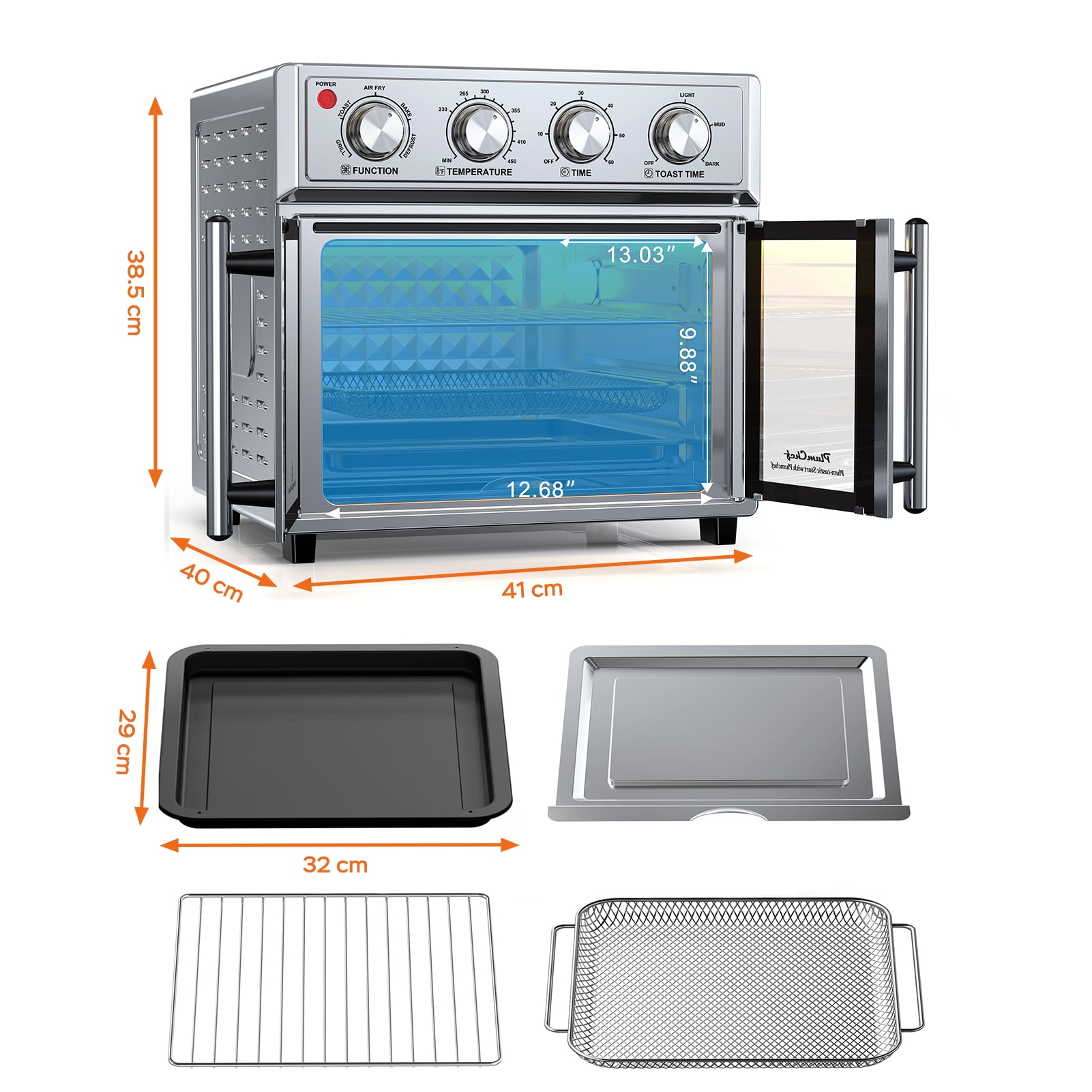 26QT Extra-Large French Double-Door Air Fryer Convection Toaster Oven, 1700W, 7 Preset Menus, 7-in-1 Multi-Function for Bake, Roast, Grilling,Toast,Dehydrate& Defrost, Stainless Steel,silvery