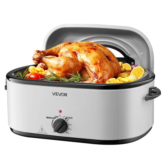 26QT Roaster Oven Electric Turkey Cooker with Adjustable 150-450F Temperature Cool-Touch Handle and Self-Basting Lid Fits 30lb Turkey
